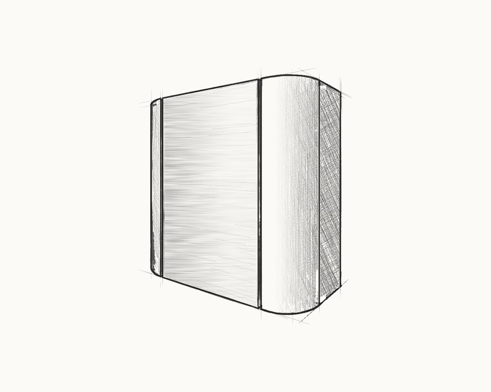 Sketch of a box hood with a rounded front corner